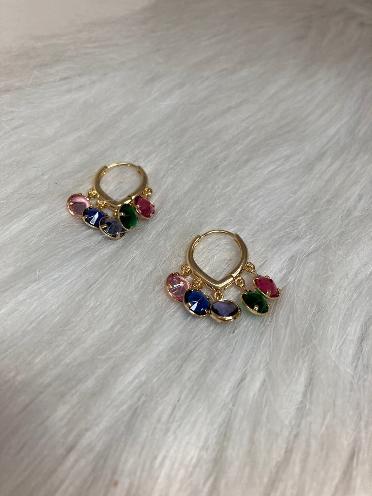 Rainbow Gem Charm Hoops