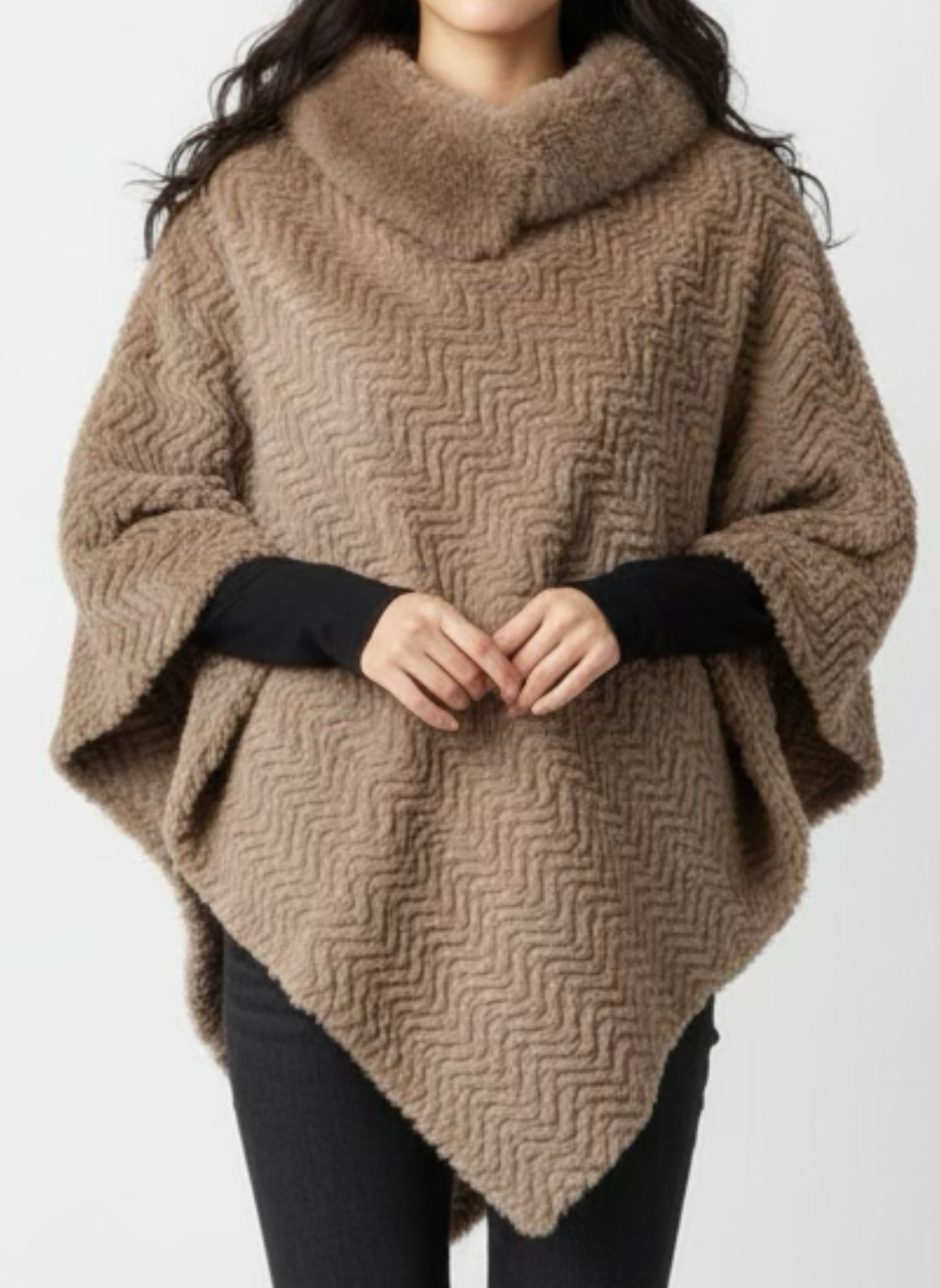 Poncho fluffy zacht Taupe