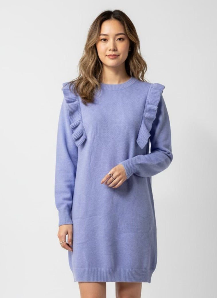 Sweater dress ruffles Blue