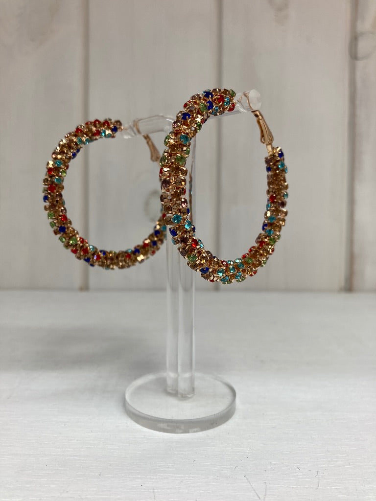 Oorring met strass steentjes multicolor