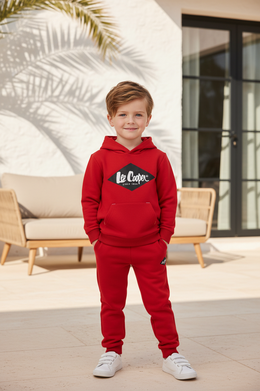 Lee Cooper Rode Jongens Hoodie met Zwart Logo