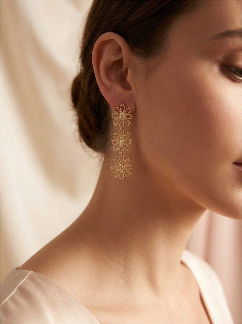 Golden Blossom Earrings – Three Flowers Luxury Gold