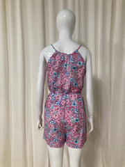 Akoz Roze Korte Jumpsuit met Bloemenprint roze-blauw