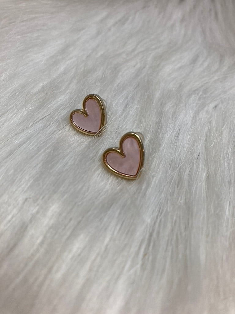 Oorstud hartje goud/lichtroze
