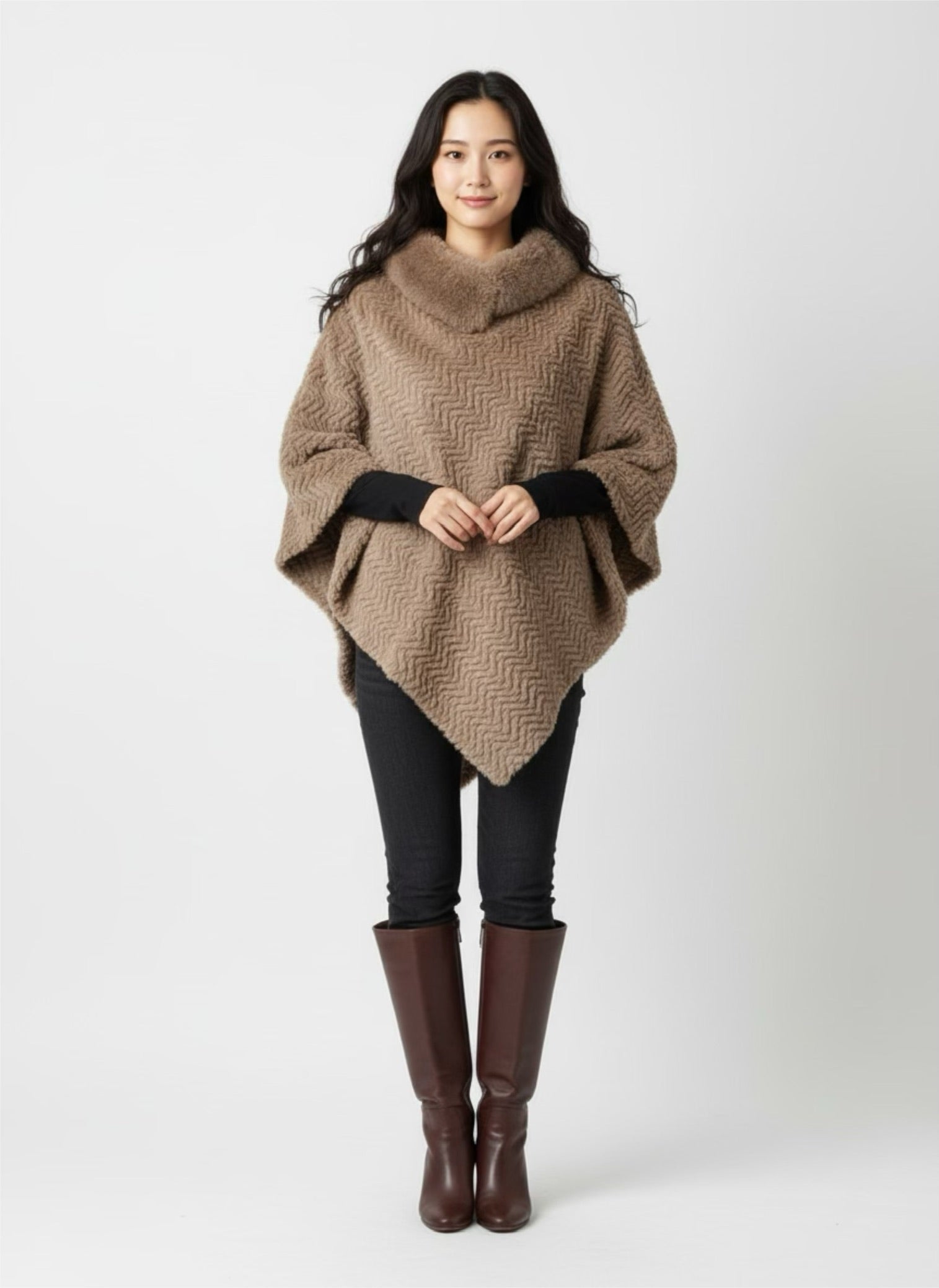 Poncho fluffy zacht Taupe