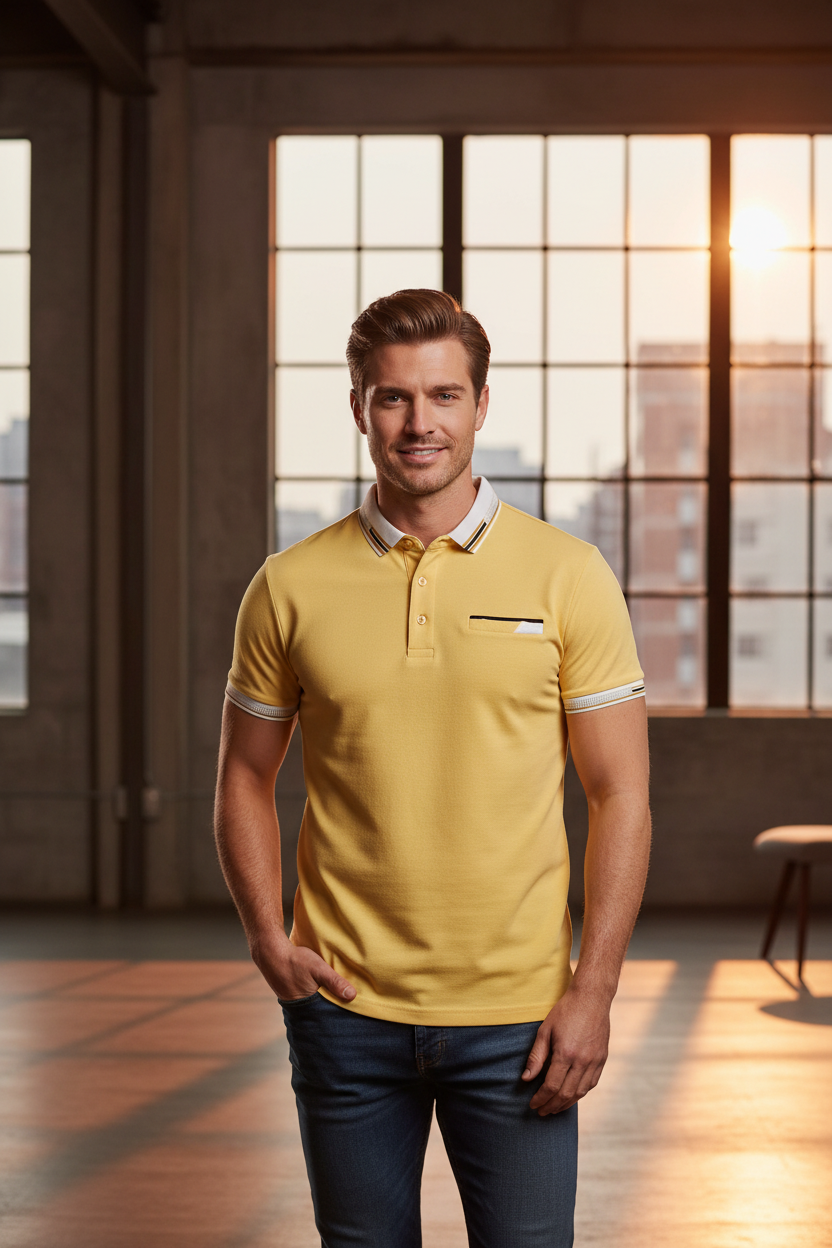 BLVCK Exclusive Lichtgele Herenpolo met Contrastdetails