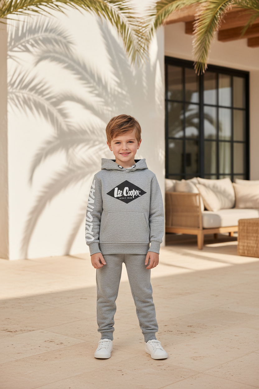 Lee Cooper Lichtgrijze Jongens Hoodie met Logo