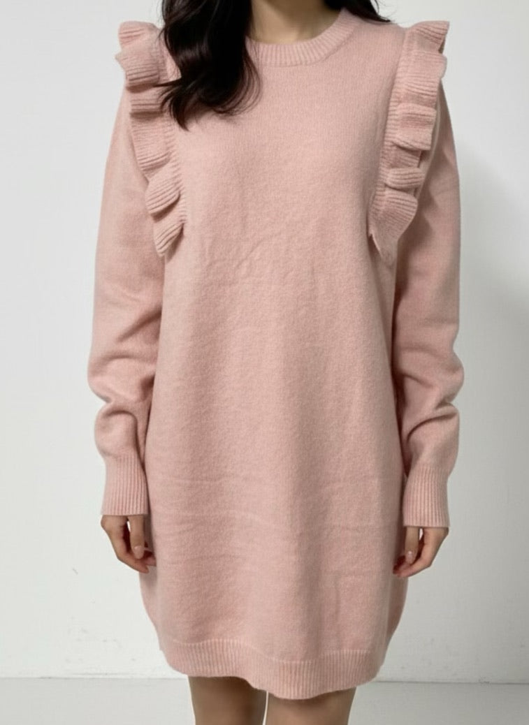 Sweater dress ruffles pink