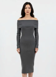 Rosy Days Off Shoulder Gebreide Jurk Grijs – Dames Outlet