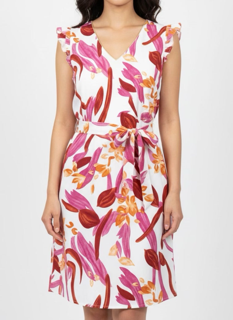 Lina Bloom Jurk – Elegante Bloemenprint Jurk met Taillelint