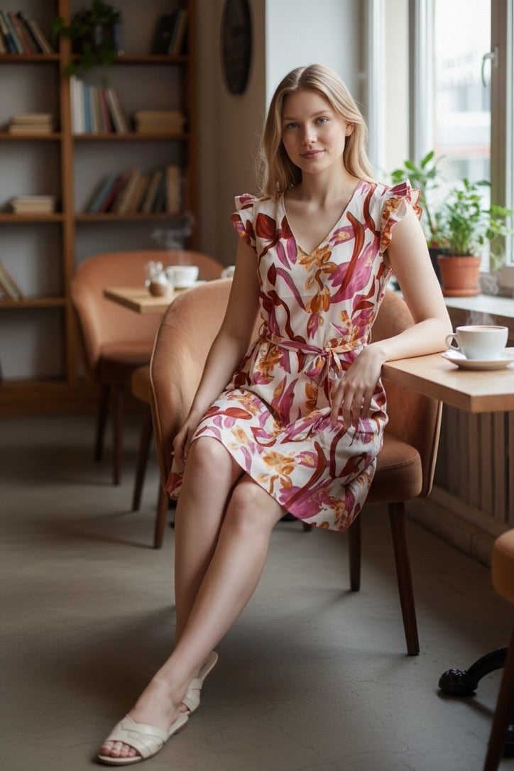 Lina Bloom Jurk – Elegante Bloemenprint Jurk met Taillelint