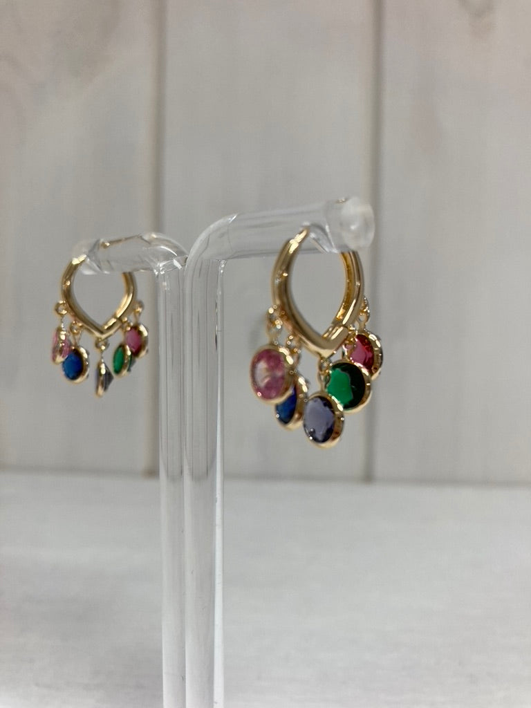 Rainbow Gem Charm Hoops
