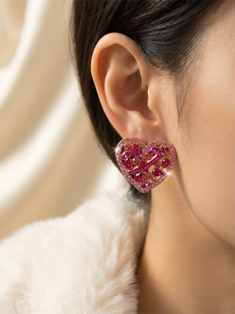 Ruby Heart Luxe Oorstuds – Kristallen Hart Oorbellen