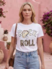 Wit Rock & Roll T-shirt met Panterprint