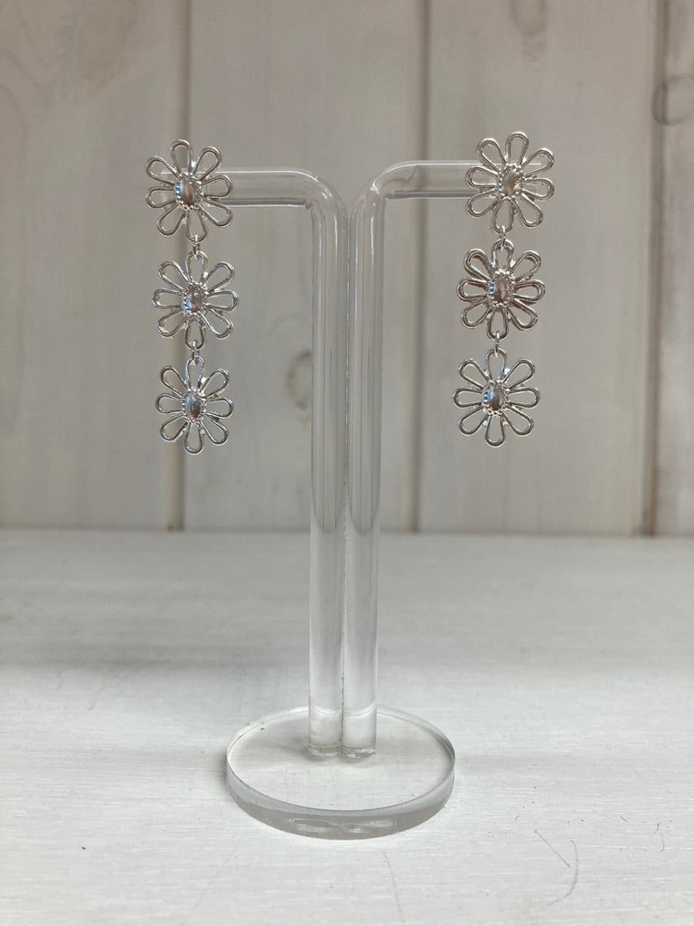 Boucles d'oreilles Cascade de marguerites argentées
