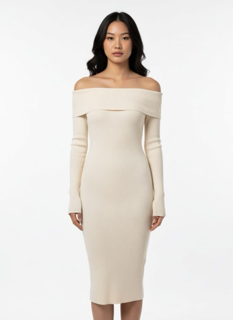 Off Shoulder Sweater Dress cream