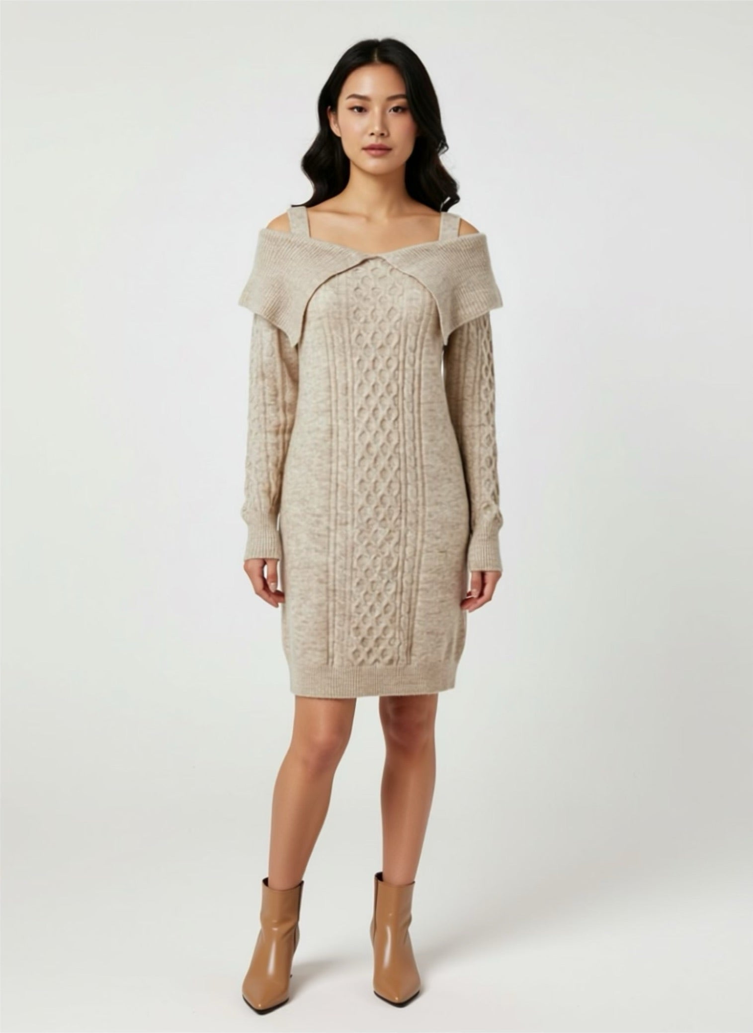 Cable knit sweater dress Beige