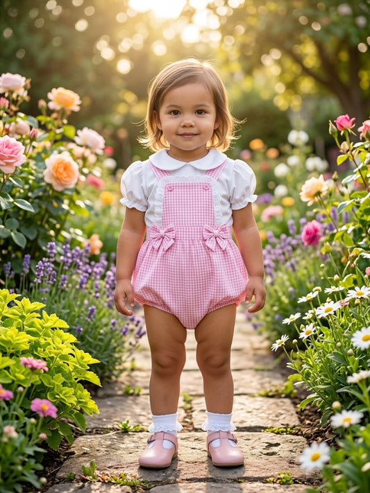 Rock A Bye Baby Roze Geruit Baby Setje met Romper, Blouse en Strikjes