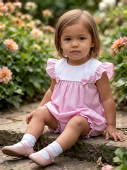 Baby Meisjes Roze Geruite Romper met Ruches en Wit Kraagje