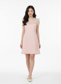 Pink dress with chiffon and lace at bust and collar