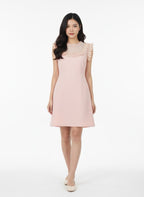 Pink dress with chiffon and lace at bust and collar