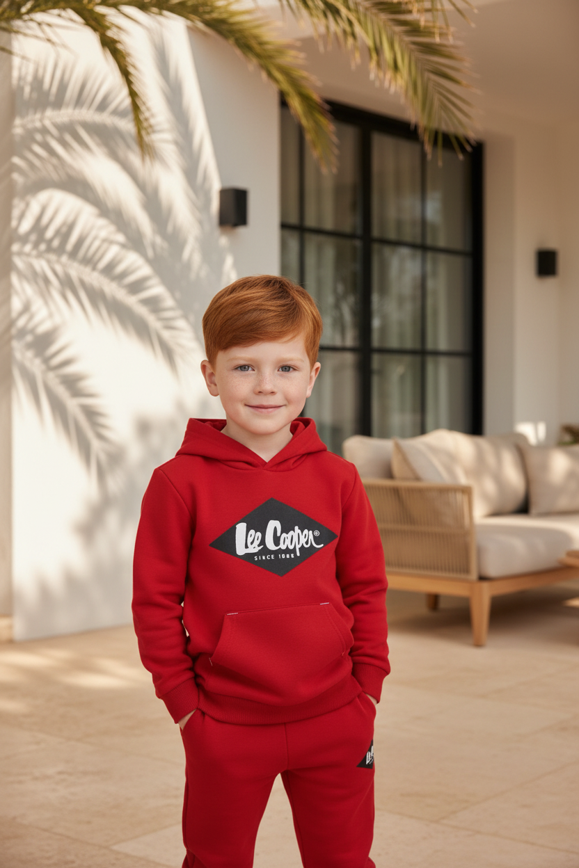 Lee Cooper Rode Jongens Hoodie met Zwart Logo