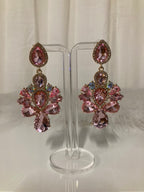 Oorbellen elegante kristallen bloem met druppel roze