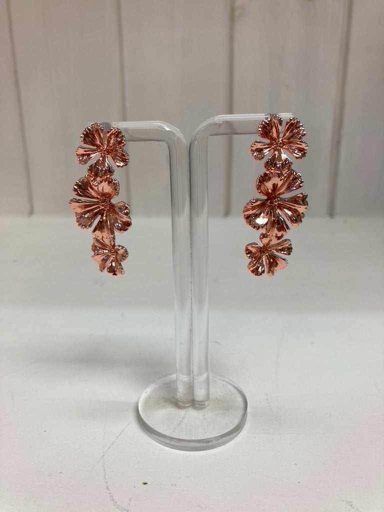 Oorhanger 3 bloemen rose goud