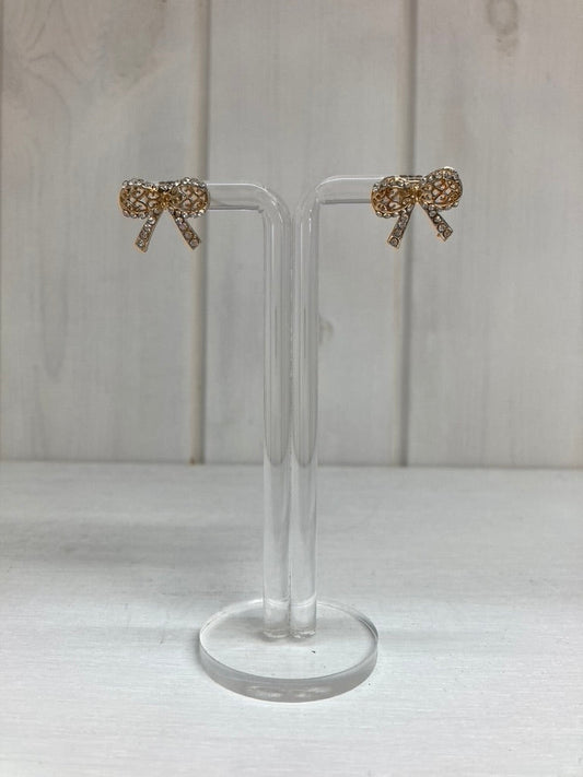 Boucles d'oreilles clous en cristal rosé – Nœud doré avec zircone cubique