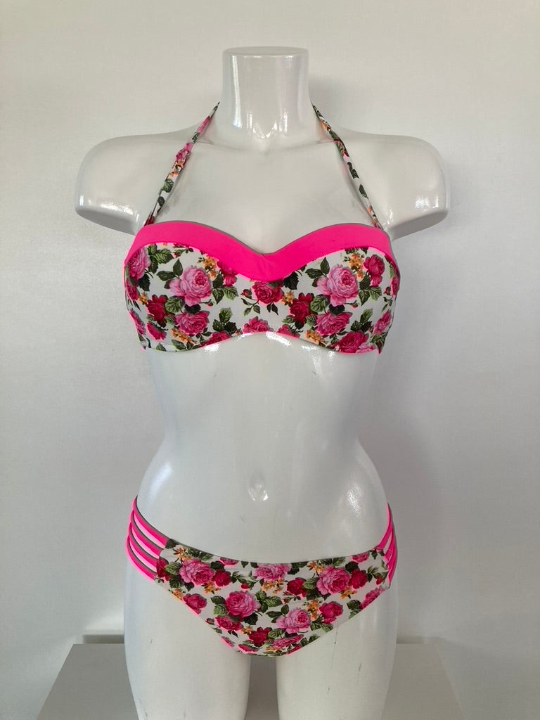 Floral Bikini met Neon Roze Accenten