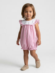 Baby Meisjes Roze Geruite Romper met Ruches en Wit Kraagje