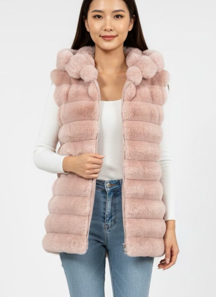 Sleeveless coat with sleeveless hood Roze