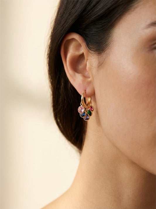 Rainbow Gem Charm Hoops