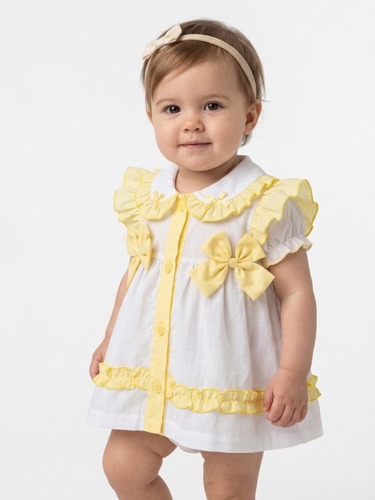 Rock a Bye Baby Meisjesjurk Wit/Geel met Strikjes