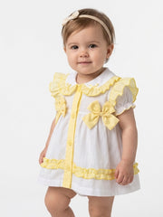Rock a Bye Baby Meisjesjurk Wit/Geel met Strikjes