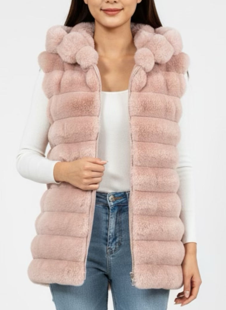 Sleeveless coat with sleeveless hood Roze