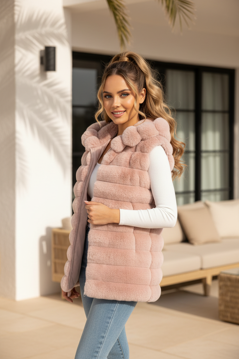 Sleeveless coat with sleeveless hood Roze