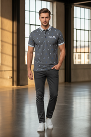 BLVCK Exclusive Donkergrijze Herenpolo met Print