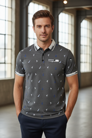 BLVCK Exclusive Donkergrijze Herenpolo met Print