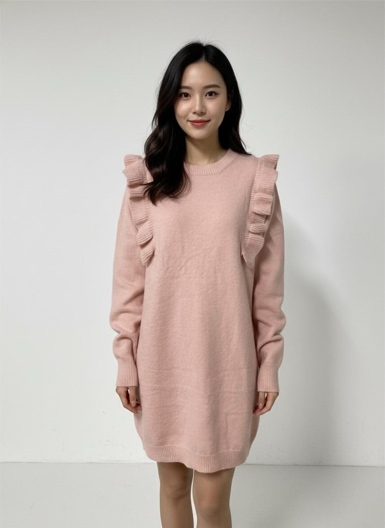 Sweater dress ruffles pink