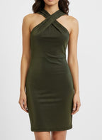 Shiny Gold Crossed Bust Bodycon Evening Dress