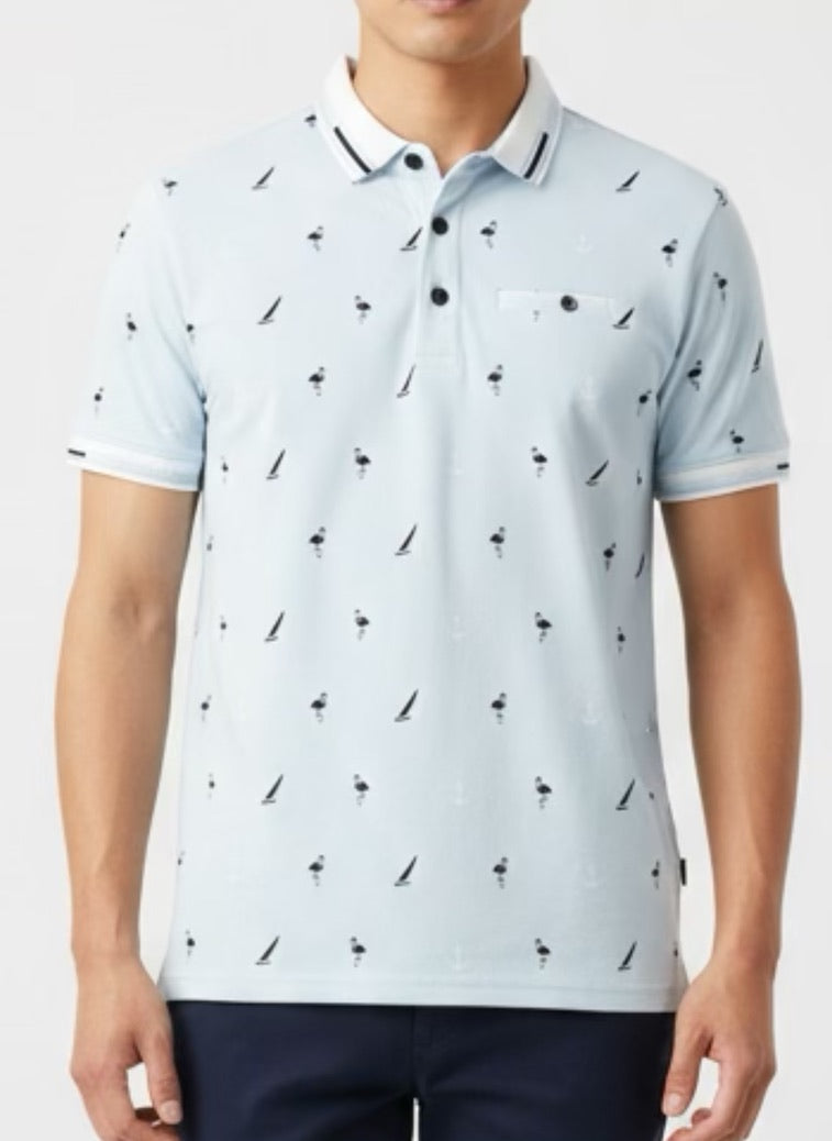 BLVCK Exclusive Herenpolo Lichtblauw met Maritieme Print