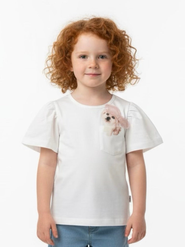 T-shirt puppy roze strik