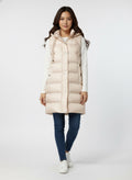 Sleeveless puffer jacket with hood beige