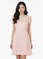 Pink dress with chiffon and lace at bust and collar