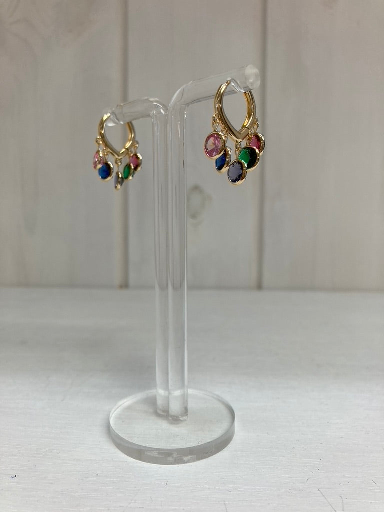 Rainbow Gem Charm Hoops