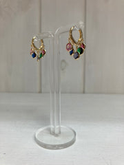 Rainbow Gem Charm Hoops