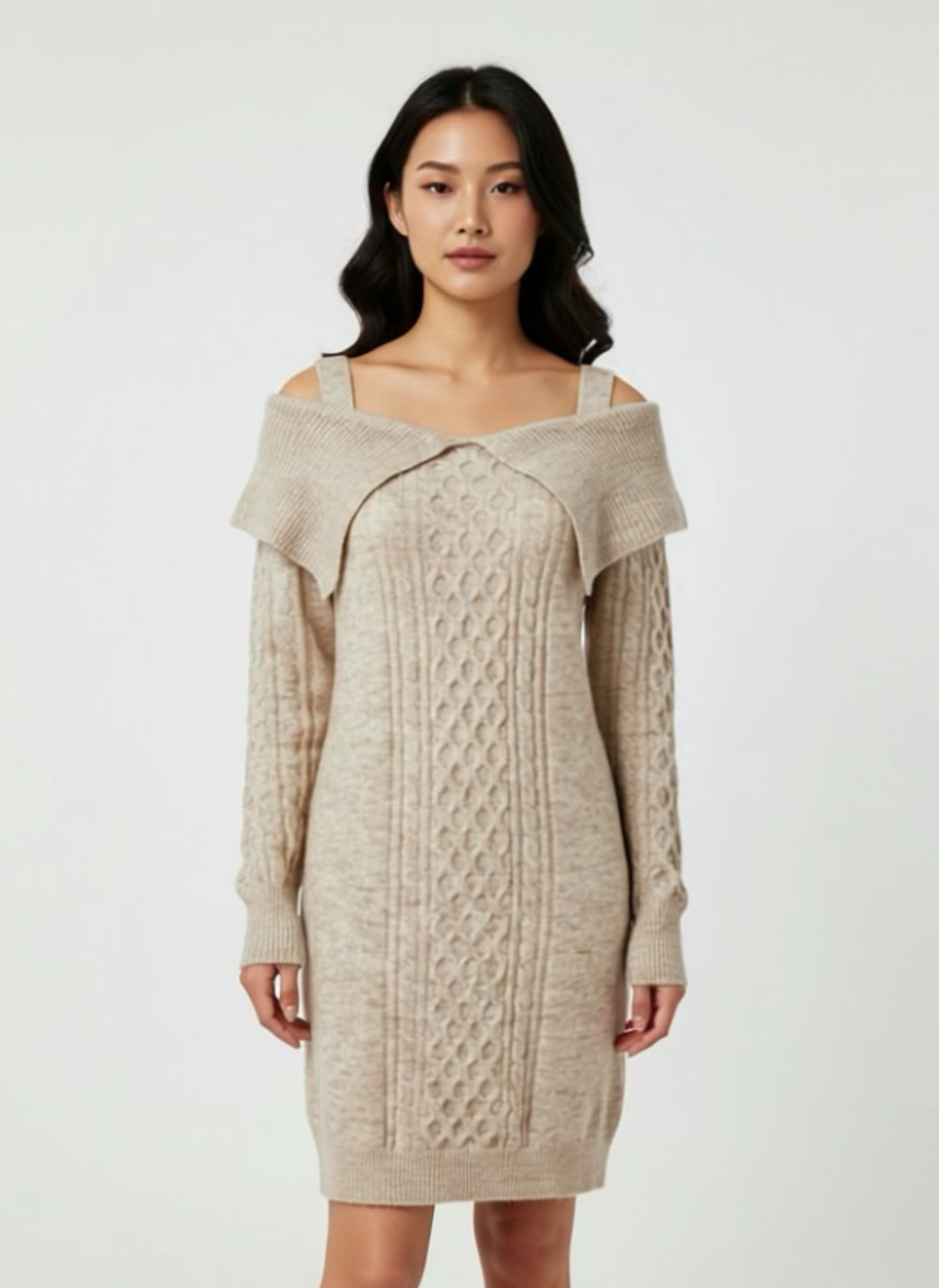 Cable knit sweater dress Beige