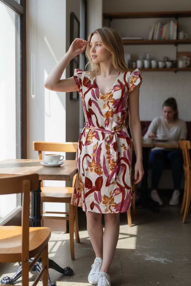 Lina Bloom Jurk – Elegante Bloemenprint Jurk met Taillelint
