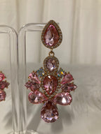 Oorbellen elegante kristallen bloem met druppel roze